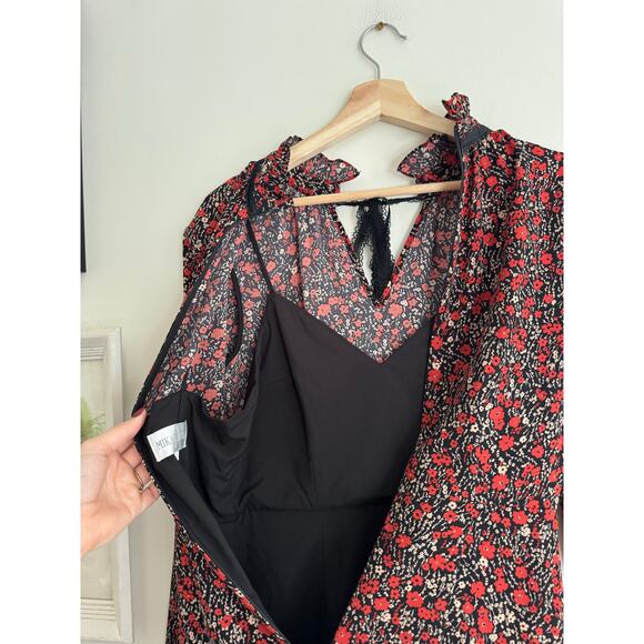 MIKAEL AGHAL Red Black Long Sleeve Mini Dress Size 2 - Picture 7 of 7